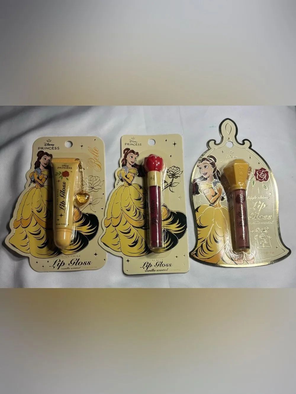 3 New Disney Princess Belle Lip Gloss - Red